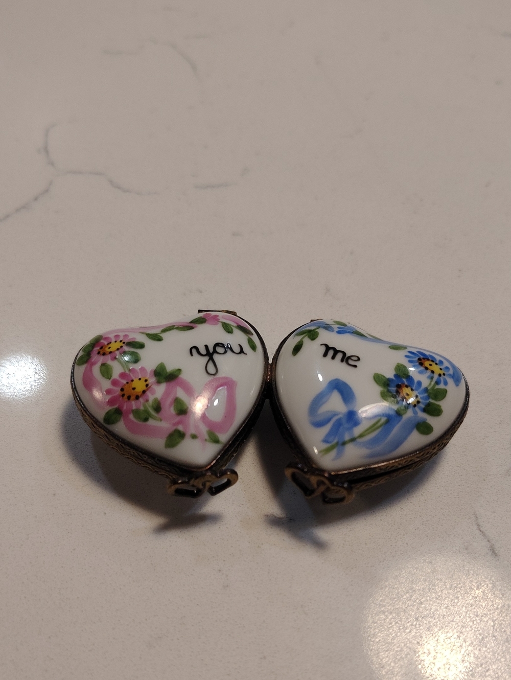 Limoges Heart Trinket Box Pink And Blue